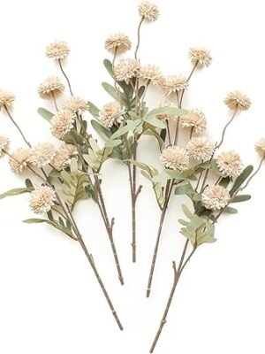 Floroom 5pcs Beige Faux Silk Mums Artificial Flowers
