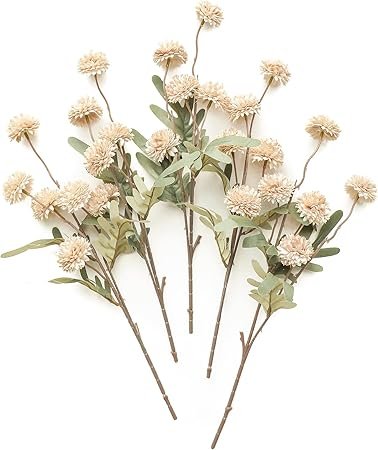 Floroom 5pcs Beige Faux Silk Mums Artificial Flowers