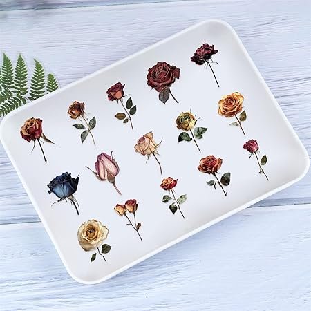 50PCS Dried Roses Stickers Aesthetic PET Transparent Stickers Vintage Gothic Flower Decals Waterproof Decorative Decals
