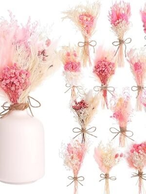 81G-b8xXmML._AC_SY450_.jpg 12 Pack Pink Dried Flowers Bouquet Natural Pink Pampas Grass Babys Breath Bouquet Dried Wildflowers with Stems Centerpieces