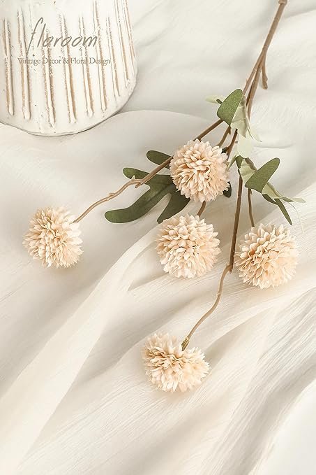 Floroom 5pcs Beige Faux Silk Mums Artificial Flowers