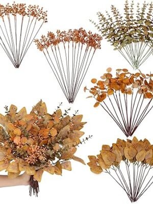 81WlXtSkpML._AC_SY450_.jpg 120 Pcs 5 Kinds Mixed Artificial Eucalyptus Leaves Stems and Fake Berry Bulk