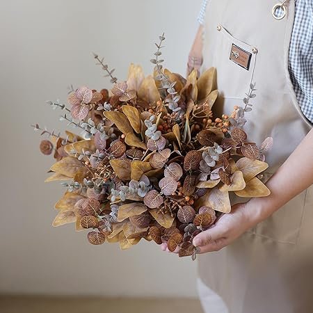 YXZZWL 110 Pcs 5 Kinds Mixed Artificial Eucalyptus Stems and Faux Berry Autumn Fake Eucalyptus Leaves Stems Bulk Branches