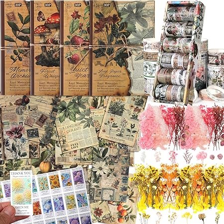 91T4ZhRzKZL._AC_SY450_.jpg 238 Pcs Vintage Scrapbooking Supplies Kit 2 Pack Dried Pressed Flowers